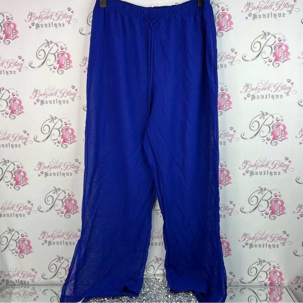 Christina pants flare slits on side deep Royal Blue Fabric lightweight